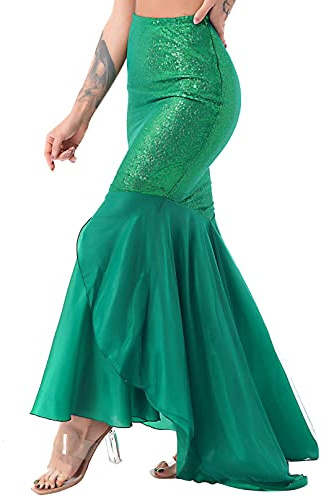 iiniim Femmes Jupe Queue De Sirène Métallique Brillant Jupe De Sirène Cosplay Soirée Party Carnaval Halloween Spectacle Jeu De Rôle S-4XL Vert XXL