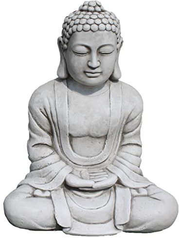 AnaParra Figurine de Bouddha pour Jardin en Pierre Béton | Bouddha de 38 cm Hauteur | Poids:12 kg | Couleur grisâtre Mousse | Décoration Zen Intérieur et Extérieur