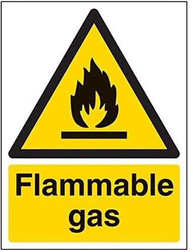 V Safety Flammable Gas Warning Sign - 150mm x 200mm - 1mm Rigid Plastic