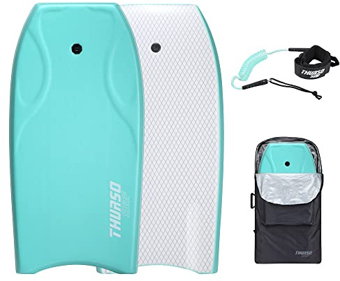 THURSO SURF 42'' Bodyboard Body Boards for Beach Lightweight PE Core IXPE Deck HDPE Bottom FRP Stringers Body Boards Double Swivel Board Leash and Carrying Bag Lightning Turquoise