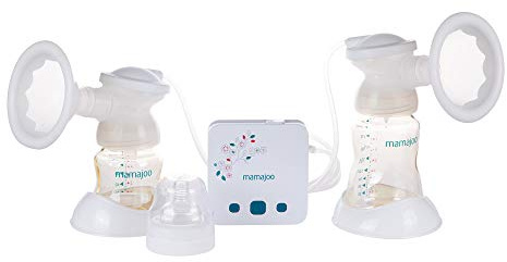 Mamajoo Pompa elettrica doppia per latte portatile con beccuccio per bere, set di pompa per allattamento con USB, tiralatte per uso quotidiano, bottiglia di aspirazione per bambini, pompa per il seno