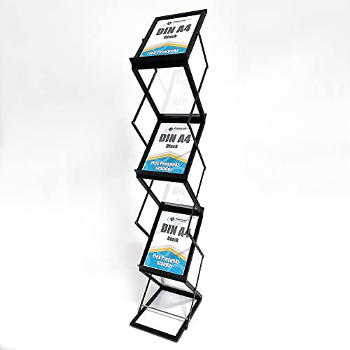 DisplayLager Présentoir à brochures pliable pour 6 x A4 en aluminium/acrylique avec mallette de transport en aluminium. Support pour prospectus de sol pliable en format portrait (noir)