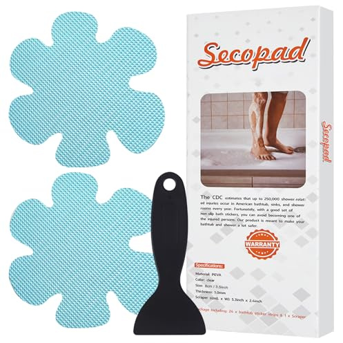 Secopad Bathtub Stickers Non-Slip, 24PCS Safety Shower Treads Adhesive Appliques with Premium Scrape (Blue)