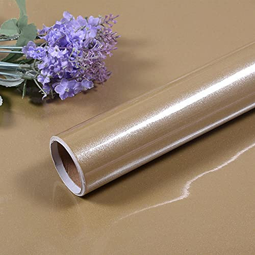 Self Adhesive Wallpaper Removable, Furniture refreshing stickers thick grilled paint wall paper pearl cabinet wardrobe solid color wall stickers waterproof self-adhesive wallpaper-champagne_60cm × 5m