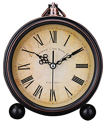 SWHONG Europäische Retro Tischuhr Desktop Vintage Wecker Metall Ornamente Pendeluhr Home Wohnzimmer Schreibtisch Uhr Schwarz