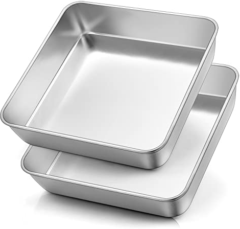 Herogo Lot de 2 moules à gâteau carrés, en acier inoxydable, 21 x 21 x 5 cm, durables, parfaits pour brownie/lasagnes/gâteaux, faciles à nettoyer et passent au lave-vaisselle
