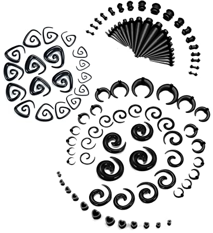 Kakonia 102stk Ohr Stretching Kit 14G-00G Ohr Messgeräte Hufeisenkegel Spiralkegel Expander Set Acryl Verjünger und Stecker & Silikon Tunnel Piercing Set Dehnstäbe Set 1-10mm Tunnel