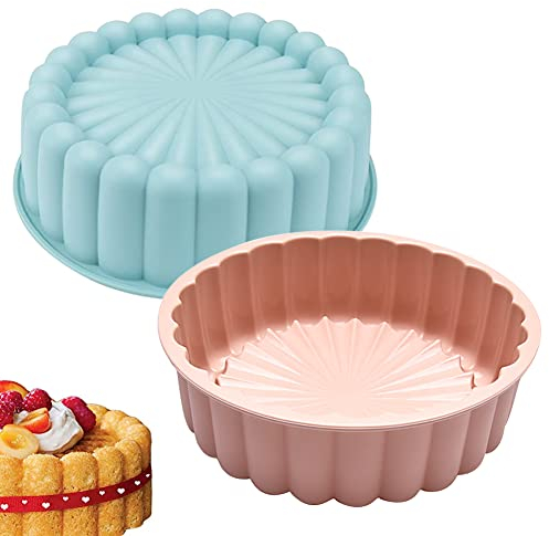 2 stampi in silicone per torte Charlotte,20 cm antiaderenti rotondi in silicone per cheesecake,torta al cioccolato,torta flan pane teglie per feste di compleanno fai da te (blu+rosa)