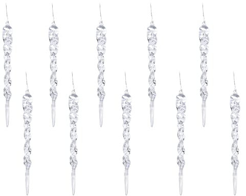 Festive Fix Icicles Decorations with Strings - 10pcs 12cm Glitter Twisted Christmas Baubles Set, Elegant Icicle Hanging Ornaments for Xmas Trees, Weddings, Parties & Festive Displays