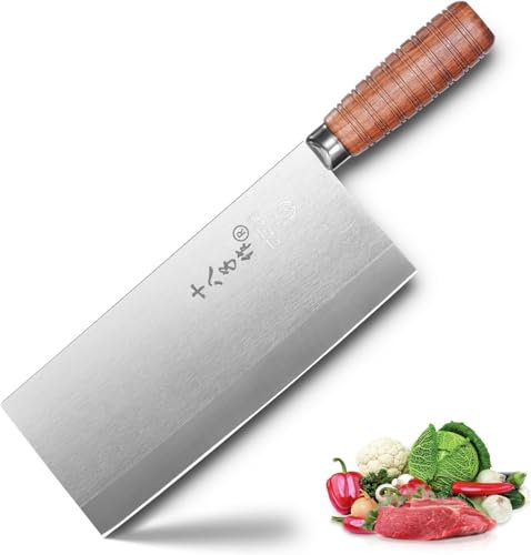 SHI BA ZI ZUO Mannaia,Coltello da Cuoco Cinese Mannaia da Cucina Professionale Coltello da Cucina con Maniglia in legno Ergonomica