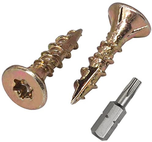 Tornillos de madera de acero chapado en zinc de 3,5 x 16 mm, cabeza avellanada, tornillos de aglomerado amarillo (100 piezas)