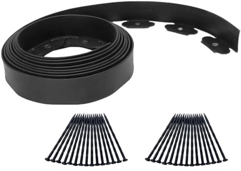 Bordure de pelouse en Plastique Flexible de 10 m, 50 mm de Hauteur, Bordure de Jardin avec 30 piquets de Jardin, Bordure paysagère Anti-creusement, pour Herbe, Parterre de Fleurs, allée, pavés (Noir)