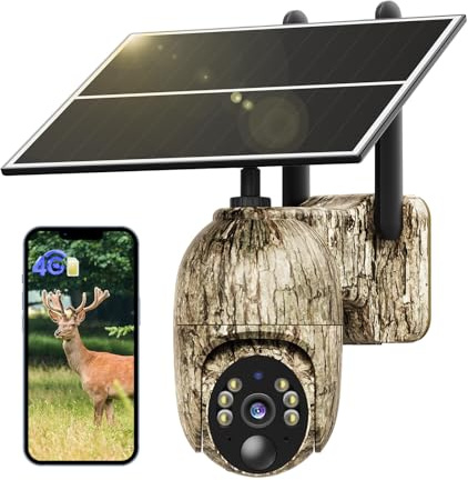 NUASI 4G Camara Vigilancia Exterior con Tarjeta SIM, 2K 360° Inalámbrico Solar Cámara con Visión Nocturna Color, Detección de Movimiento, Audio Bidireccional, IP66 Impermeable