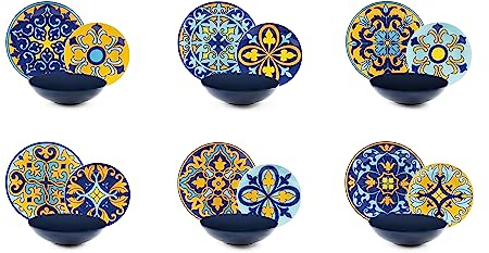 Excelsa Sofia Servizio Piatti 18 Pezzi, Porcellana e Stoneware, Decoro Multicolore, 6 Persone