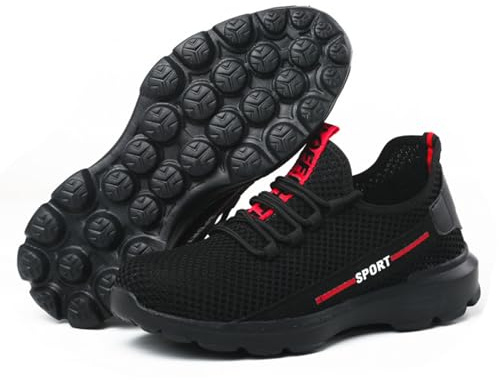 Zapatos de Seguridad para Hombres,Casual Deporte Respirable Zapatos con Punta de Acero,Anti-aplastamiento Anti-Deslizante Botas de Trabajo para Hombre con Punta de Acero ( Color : Black , Size : 40 EU
