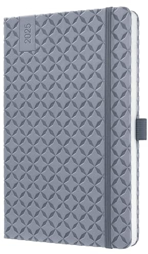 SIGEL J5121 Wochenkalender 2025 A5, Jolie, hellgrau, Hardcover, Gummiband, Stiftschlaufe, Einstecktasche, 174 Seiten, vegan, Buchkalender, Terminplaner
