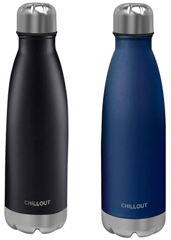 CHILLOUT LIFE Stainless Steel 2 Pack Water Bottle for Kids School: 17 oz Double Wall Insulated Cola Bottle Shape for Cold and Warm Drinks, 2 Set (Black - Navy Blue)
