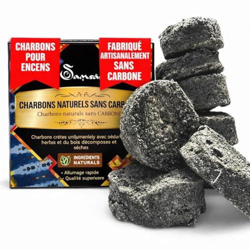 Samsara Carboncini per Incenso Artigianali | NO CARBONE, NO additivi chimici e volatili | Solo Erbe Essiccate e legno per una fragranza naturale e rilassante - 100% Naturali (8pz)