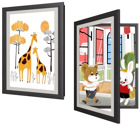 YILEEY Bilderrahmen Kinderzeichnungen A4 Schwarz: 2er Set Wechselrahmen, Aufklappbar, Kinderbilder Rahmen A4, Kunstprojekte Schule Zuhause