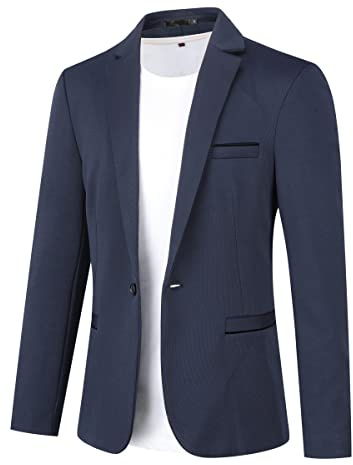 Allthemen Blazer Chaqueta de Traje para Hombre diseño Ajustado con botón de veston Blazer para Hombre Elegante Formal para Bodas Negocios y veladas Azul Marino XXL