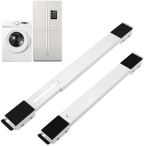 2 Pièces Base de machine à laver，Support Machine a Laver Réglable，Avec caoutchouc antidérapant，Convient aux machines à laver, réfrigérateurs, canapés et armoires. Peut supporter 300 kg (Blanc)