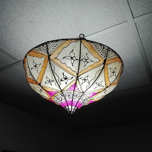 Generico Lampadario a Sospensione in Pelle e Ferro Battuto con Henné - Artigianato Marocchino 1241