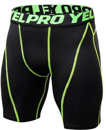 Ruowuhen Mallas Running Hombre Cortas, Pantalones Cortos de Compresión Secado Rápido Transpirable Leggins Deportivos Hombre Cortos para Correr Fitness Negro Verde M