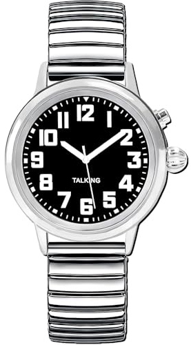 MAUJOY Reloj parlante para mujer para personas mayores ciegas con discapacidad visual, voz alta y clara, habla alemán, Negro-B., Reloj parlante