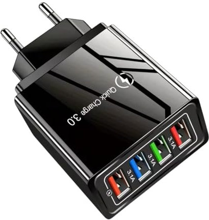 4-Port USB Wall Charger with Quick Charge 3.0 – 3.1A Fast Charging Adapter EU (BLACK)