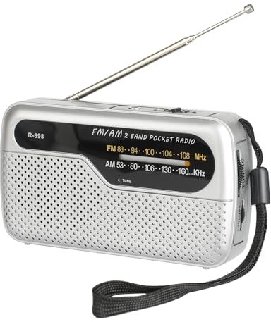 Raypow Radio de Portátil, Radios de Transistor Am FM Bolsillo Portátil Funciona con 2 Pilas AA, Radio de Pequeña de Bolsillo Viaje FM,Altavoz Fuerte,Uso en Interiores, Exteriores. (Plata)