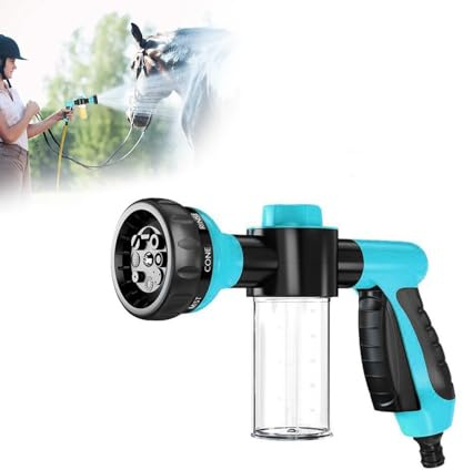 Pistola a Spruzzo per Tubo a 8 Vie con Distributore di Sapone | Ugello ad Alta Pressione per Lavaggio Animali, Auto e Irrigazione Giardino, ABS, Controllo della Schiuma, Serbatoio di Riserva