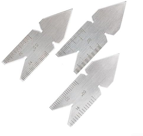Lot de 3 jauges de pas de filetage professionnelles - Outil de mesure central en métal - Jauge d'angle d'atelier - Jauge de disposition pour usinage d'outils de coupe - Argent