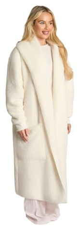 OHS Womens Cardigan Waterfall Teddy Fleece Longer Length Open Front Long Sleeve Wrap Style Cardigan Sweater with Pockets Ultra Soft Warm Casual Wear & Lounging, Cream-S/M