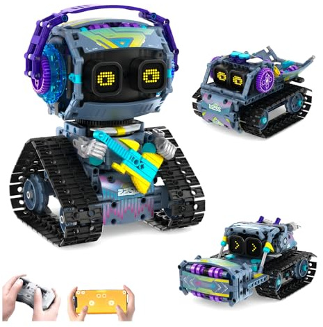 AoreSpty Robot Telecomandato 3-in-1 519 Pezzi – Robot, Bulldozer, Autocarro | Kit Robotica Bambini con App & Telecomando | Giocattolo STEM Regalo 10-12 Anni Programmabile