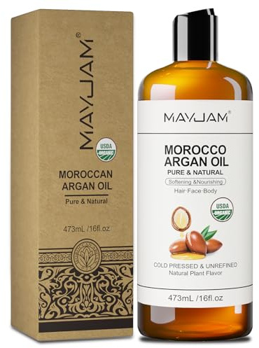 MAYJAM Huile d’Argan Bio 473ML, Huiles Capillaires Argan Pressée à Froid Pure Naturelle, Huile de Soin Pour Visage, Peau, Cheveux, Hydratante & Anti-Âge, Moroccan Argan Oil