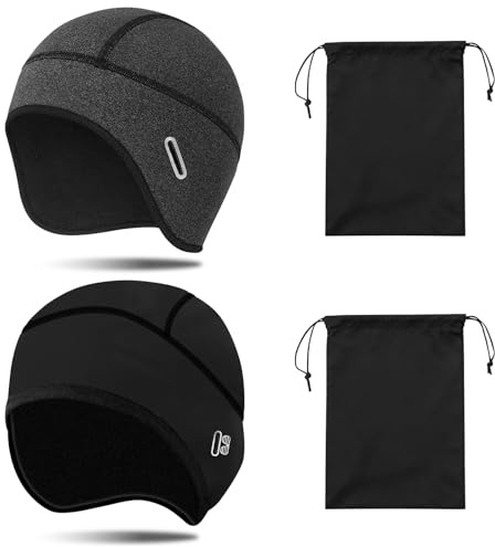 Yuaerbuo 2 Stück Fahrradmütze Unter Helm Winter mit 2 Aufbewahrungstaschen, Mütze Unter Fahrradhelm mit Ohrabdeckungen Brillenlöchern Fahrrad Winter Unterhelmmütze für Wintersport Herren/Damen