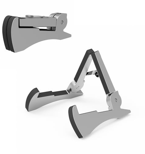 DIDA Support de guitare léger pour guitare acoustique, basse, guitares électriques, support de guitare pliable, support de guitare portable pour les voyages (argenté)