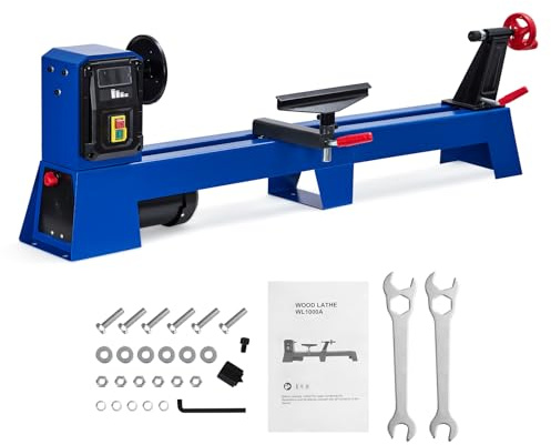 Estándares de tornos de herramientas Torno de madera de sobremesa, 0,5 HP, velocidad infinitamente variable, 1040-2980 RPM, con llave y 2 cinceles for carpintería.