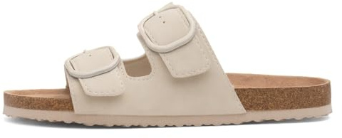 Lilley Womens Cream Double Buckle Mule Sandal