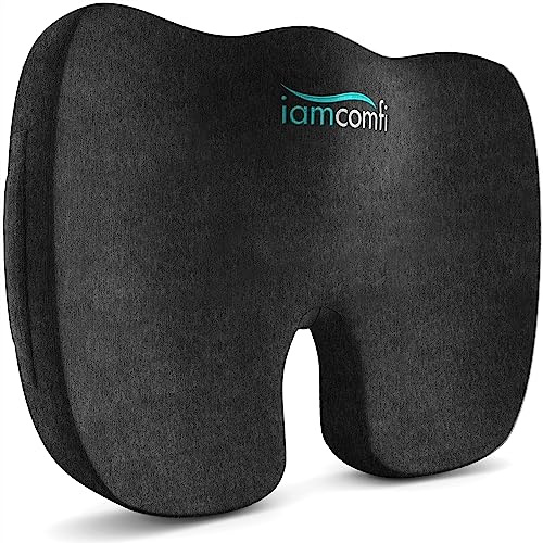 iamcomfi Coccyx Cushion for Tailbone Pain Relief – Medium Hardness - Memory Foam Sciatica Pillow for Back, Hip & Coccyx Pain – Office Chair Desk & Car Seat Cushion – Orthopaedic Pressure Pillow