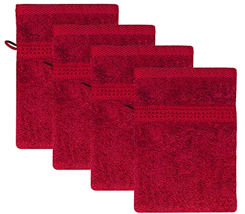 Class Home Collection Frottee Waschhandschuhe 16x21 cm – 4er Set Waschhandschuh – Besonders weiche & saugfähige Waschlappen aus 100% Baumwolle mit Aufhänger – Rot