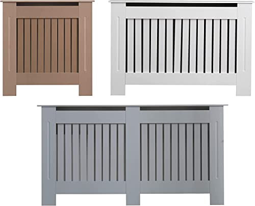 AVC Designs Kensington Radiator Cover Modern MDF Wood White Grey Vertical Slat Living Room Bedroom Hallway Cabinet (Small White)