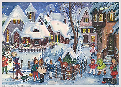 Nostalgischer Adventskalender aus Papier mit Glimmer für Kinder und Erwachsene Es schneit