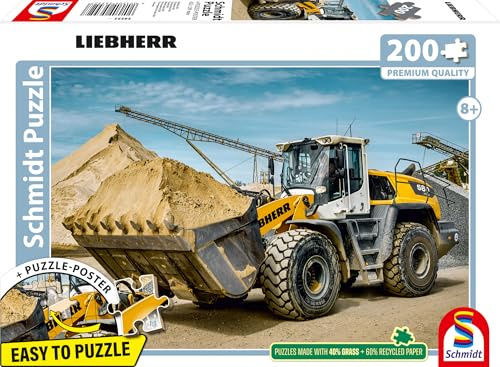 Schmidt Spiele 56552 Liebherr, hjullastare L580, 200 bitar barnpussel av graspapp, flerfärgad