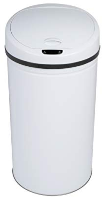 axentia Sensor-Mülleimer aus weißem Stahl mit LED-Anzeige, Ø 32 cm, Höhe 63 cm, ca. 40 l