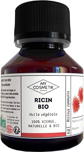 MY COSMETIK - Olio vegetale di ricino - Cosmos Organic - 100% puro e naturale - Prodotto in Francia - Rinforza capelli, ciglia, sopracciglia, barba - 50 ml