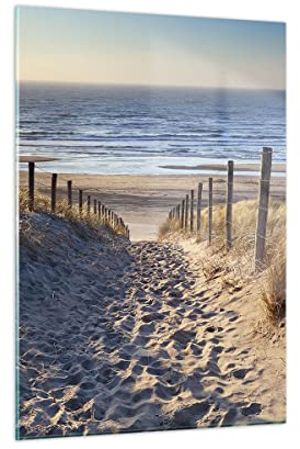 Moderne Impression sur Verre mare spiaggia duna Image Tableau en Verre Decoration Murale 50x70cm Deco Salon Chambre Cuisine Vertical Petit Tableaux Decoratifs Muraux Art Wall Decor GPA50x70-3612