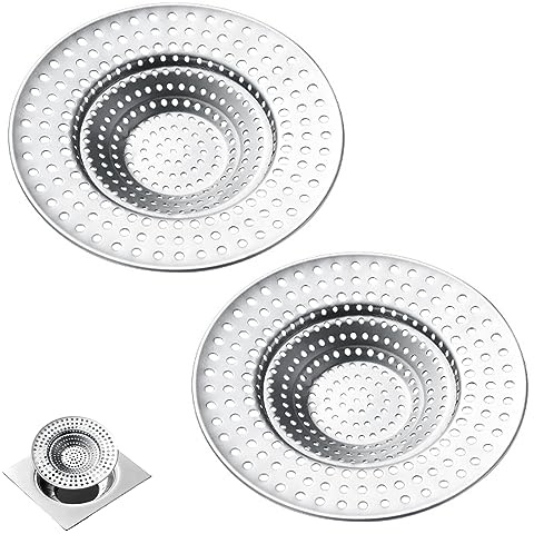 Zhioudz 2 Pcs Colino da Lavello,Filtro Scarico Doccia,Bagno del filtrodell'acciaio Inossidabile,Coperchi di Scarico per Doccia,9 cm/3.54 per Cucina, Doccia, Vasca da Bagno