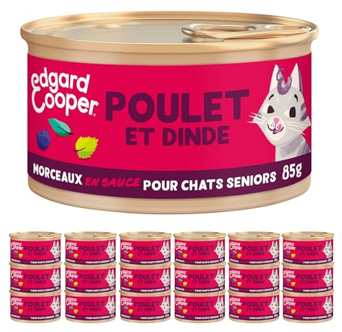Edgard & Cooper Morceaux en Sauce pour Chat Senior Stérilisé, Poulet Dinde 18 x 85g, Nourriture Humide Sans céréales, Pate Riche en protéines, Sans sucres ajoutés
