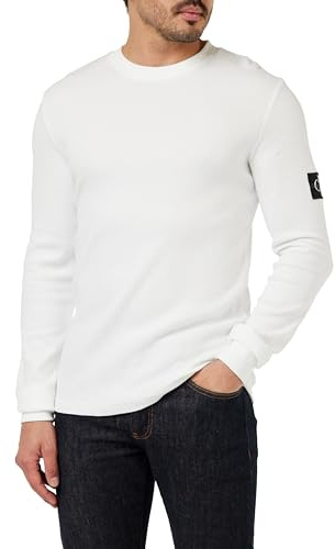 Calvin Klein Badge Waffle Ls Tee J30j323485 Homme Hauts en tricot à manches longues, White (Bright White), S